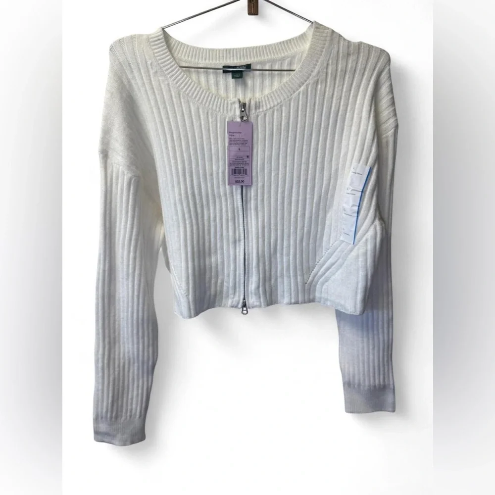 Wild Fable White Ribbed Zip-Up Sweatshirt - Picture 1 of 3